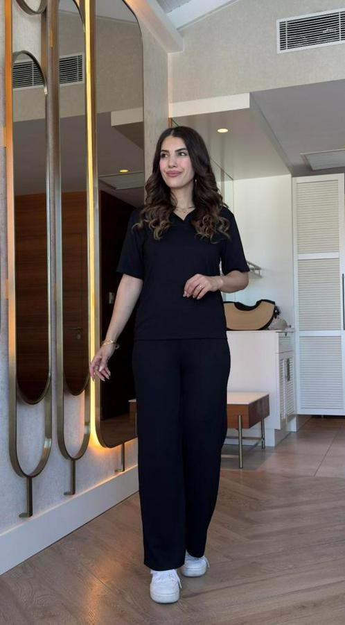 Kısa Kollu Yakalı Viskon Iki Iplik Bluz Ve Pantolon Ikili Takım