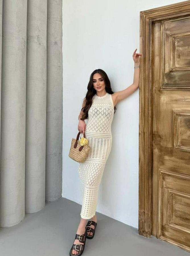 Kolsuz Kuş Gözü Teday Full Transparan Maxi Boy Elbise