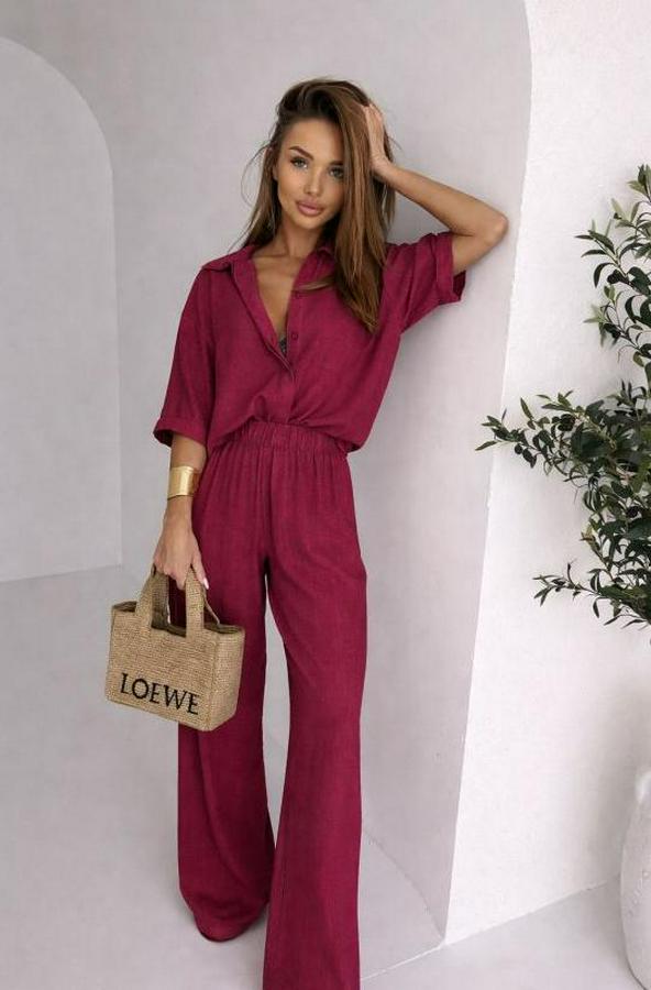 Krep Kumaş Gömlek Ve Ispanyol Paça Pantolon Ikili Takım