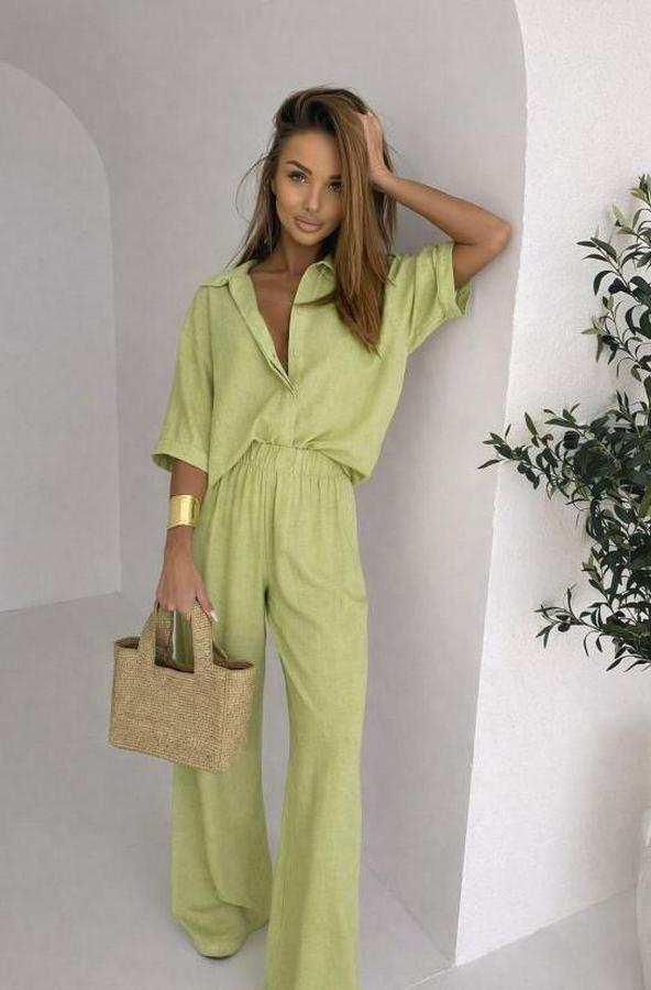 Krep Kumaş Gömlek Ve Ispanyol Paça Pantolon Ikili Takım