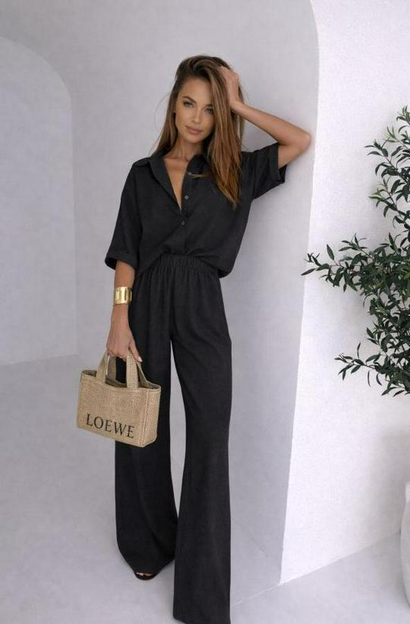 Krep Kumaş Gömlek Ve Ispanyol Paça Pantolon Ikili Takım