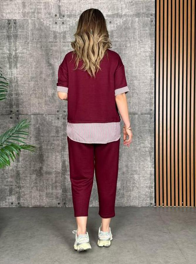 Modal Kumaş Çizgili Gömlek Yaka Ikili Takım