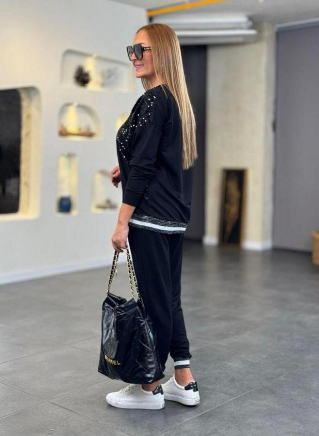 Modal Kumaş Payetli Sim Ve Ribanalı Detay Ikili Takım