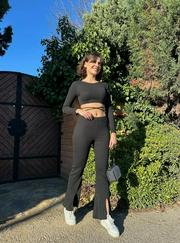 Paçası Yırtmaç Detaylı Taşlı Bel Bağlamalı Kaşkorse Ikili Takım