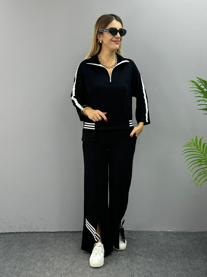 Polo Yaka Paça Yırtmaçlı Ribanalı Ikili Takım