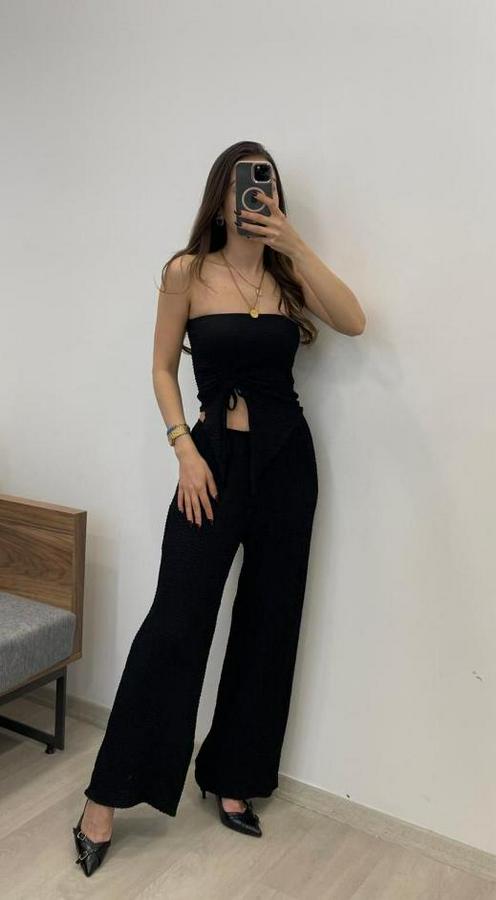 Sendy Kumaş Bağcık Detaylı Asimetrik Takım