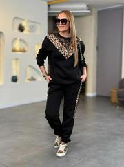 Üç Iplik Kumaş Leopar Desenli Dantel Detaylı Ikili Takım