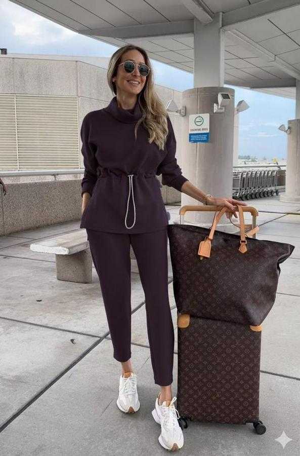 Uzun Kollu Balıkçı Yaka Belden Lastikli Modal Bluz Ve Pantolon Ikili Takım