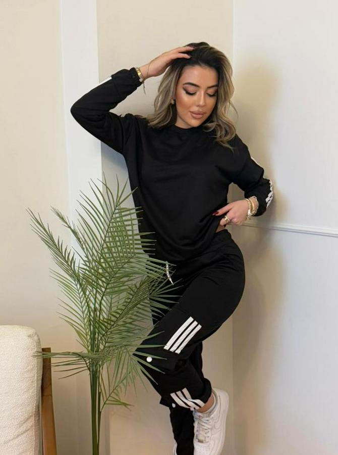 Uzun Kollu Beyaz Şerit Detay Kargo Cep Iki Iplik Ikili Takım