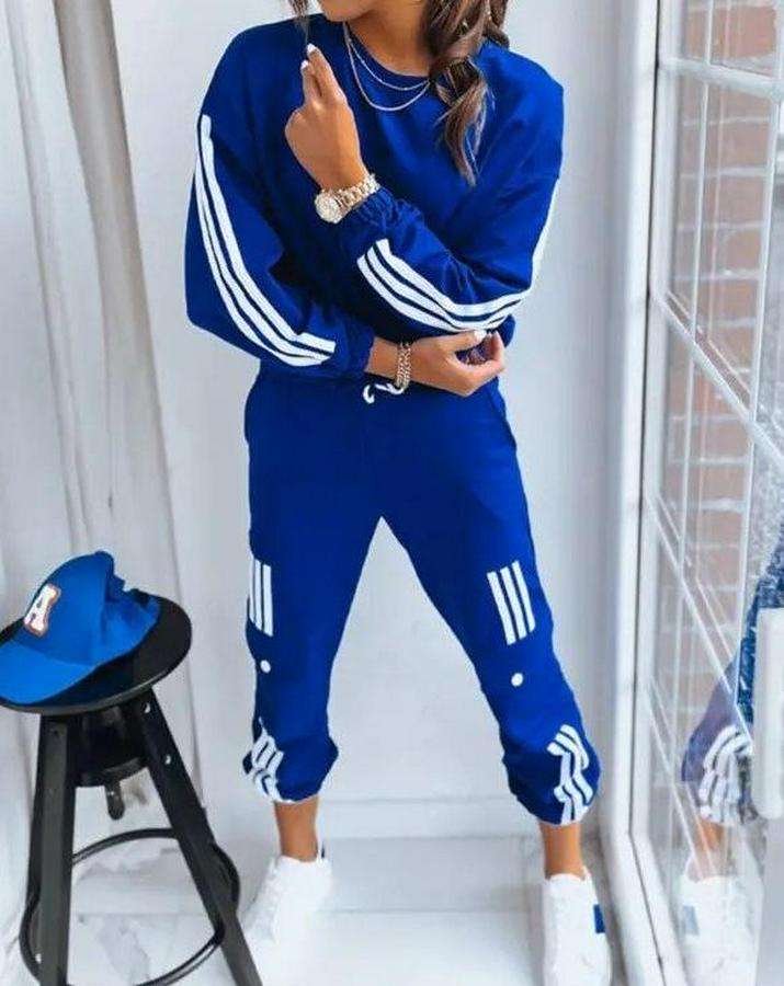 Uzun Kollu Beyaz Şerit Detay Kargo Cep Iki Iplik Ikili Takım