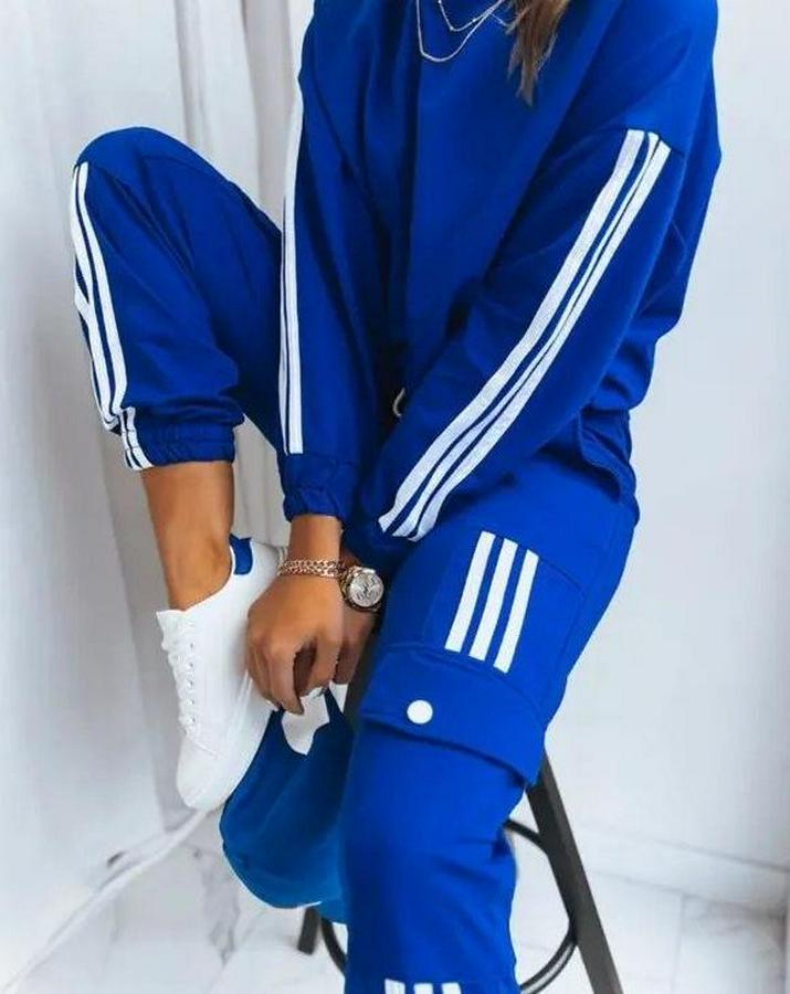 Uzun Kollu Beyaz Şerit Detay Kargo Cep Iki Iplik Ikili Takım