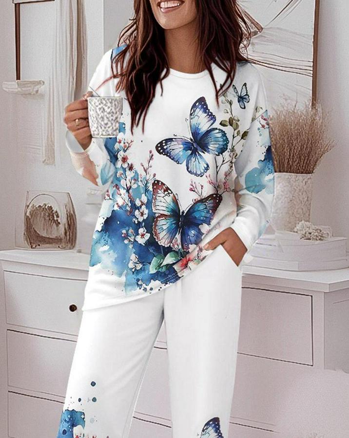 Uzun Kollu Bisiklet Yaka Kelebek Desenli Iki Iplik Alt Üst Takım