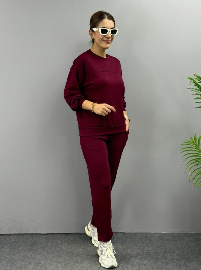 Uzun Kollu Bisiklet Yaka Viskon Iki Iplik Bluz Ve Pantolon Ikili Takım