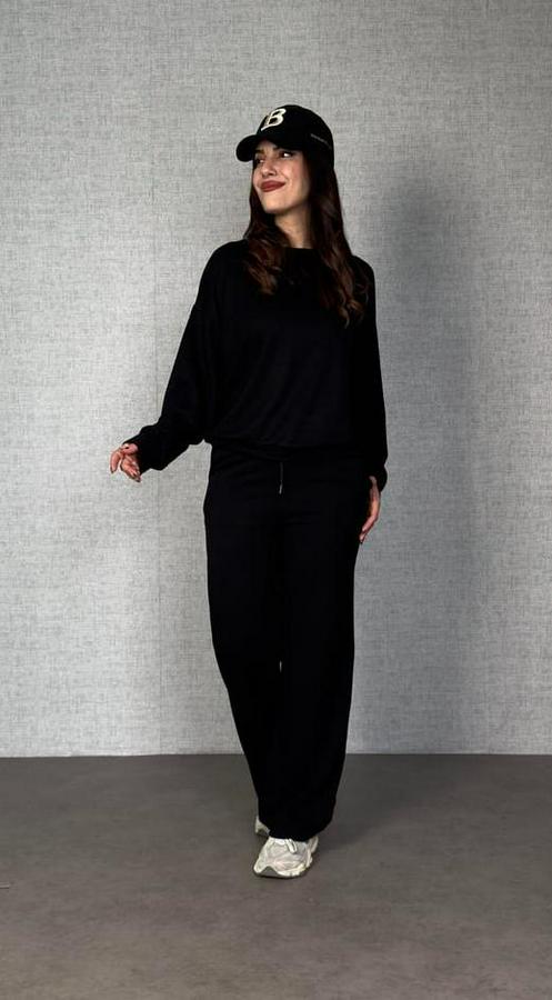 Uzun Kollu Bisiklet Yaka Viskon Iki Iplik Bluz Ve Pantolon Ikili Takım