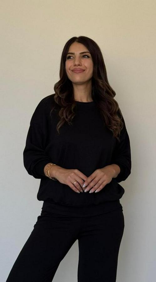 Uzun Kollu Bisiklet Yaka Viskon Iki Iplik Bluz Ve Pantolon Ikili Takım