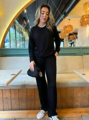 Uzun Kollu Bisiklet Yaka Viskon Iki Iplik Bluz Ve Pantolon Ikili Takım