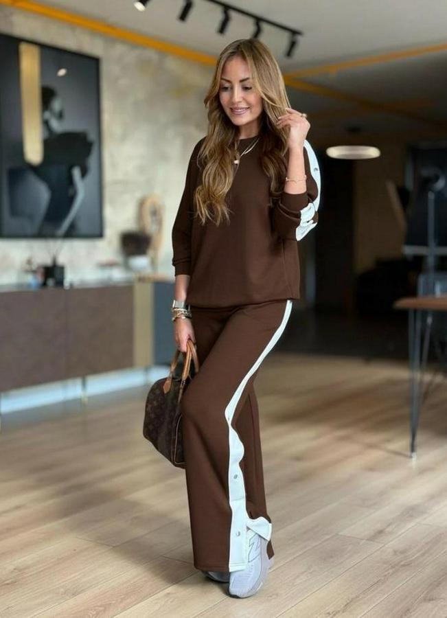 Uzun Kollu Bisiklet Yakalı Düğmeli Viskon Iki Iplik Bluz Ve Pantolon Ikili Takım