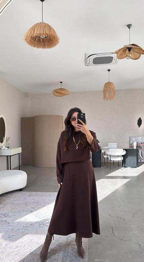 Uzun Kollu Bluz Ve Ve Askılı Elbise Ikili Takim