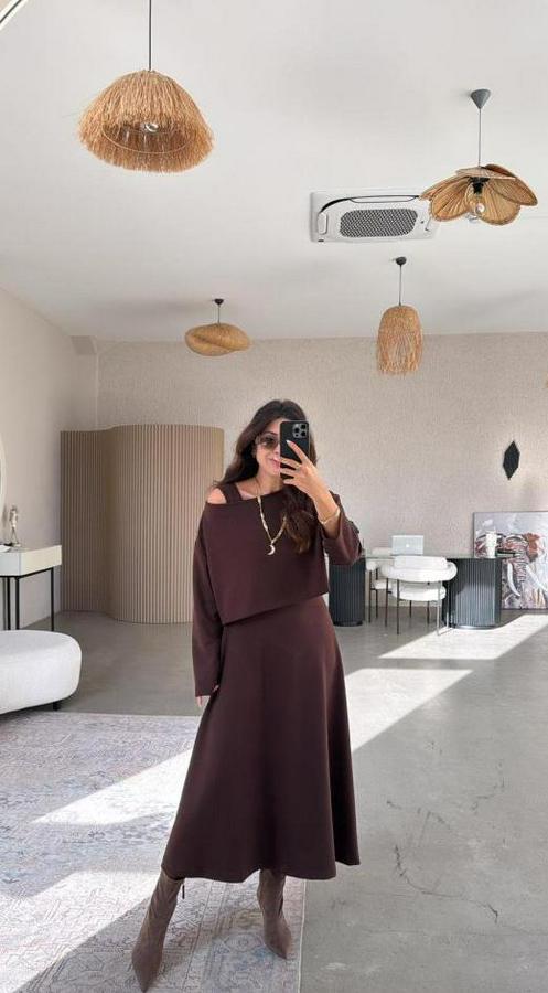 Uzun Kollu Bluz Ve Ve Askılı Elbise Ikili Takim