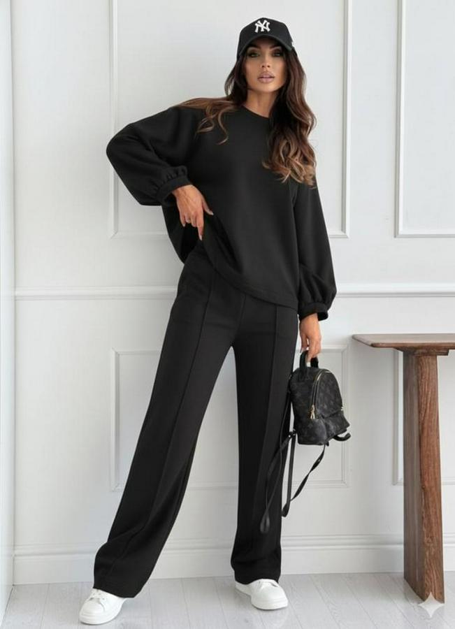 Uzun Kollu Geniş Kesim Modal Bluz Ve Pantolon Ikili Takım