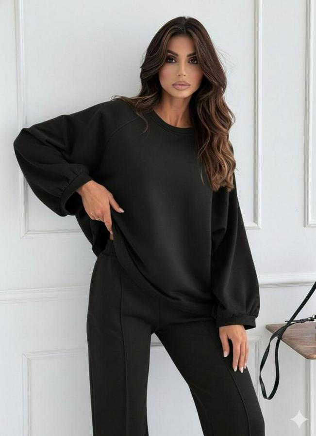 Uzun Kollu Geniş Kesim Modal Bluz Ve Pantolon Ikili Takım