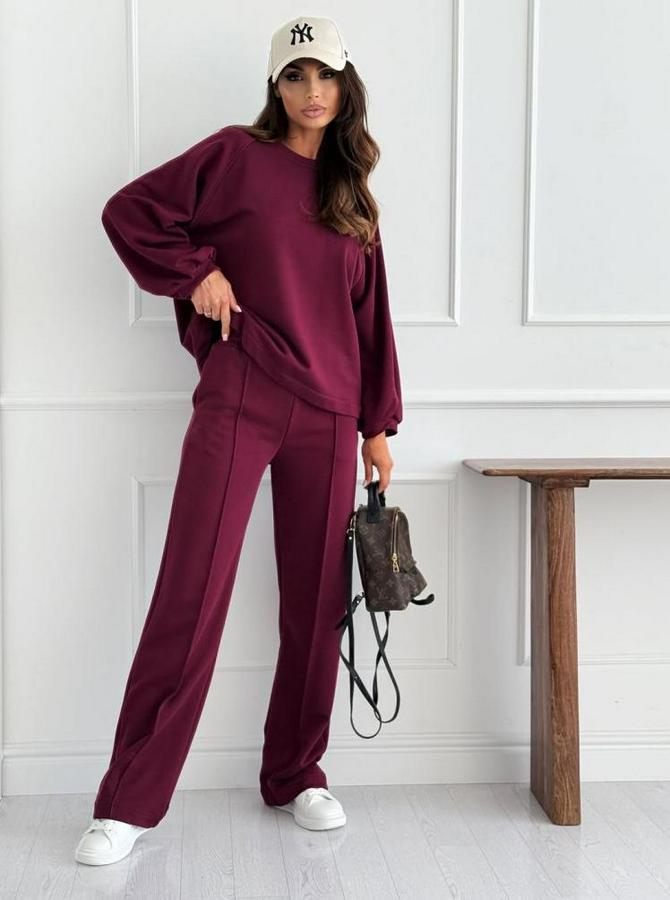 Uzun Kollu Geniş Kesim Modal Bluz Ve Pantolon Ikili Takım