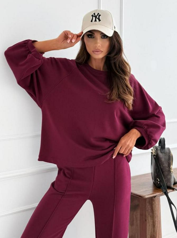 Uzun Kollu Geniş Kesim Modal Bluz Ve Pantolon Ikili Takım