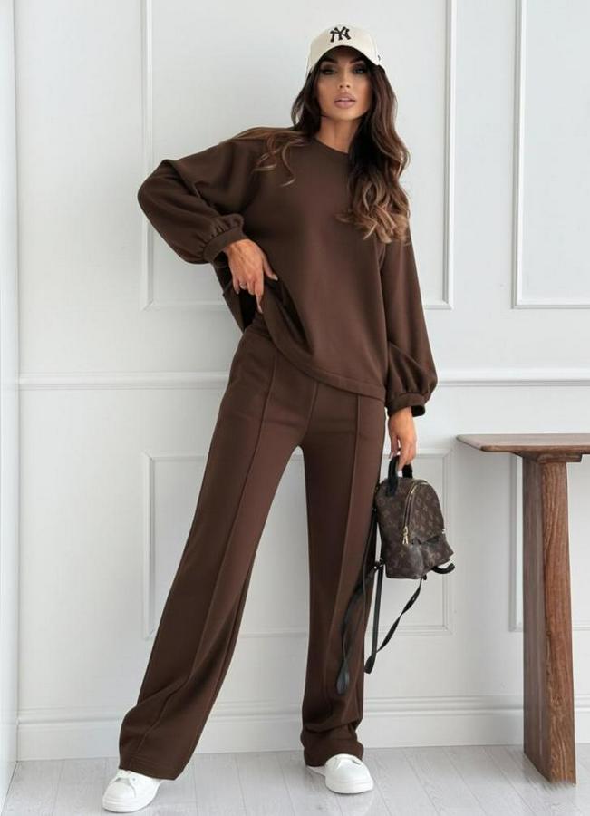 Uzun Kollu Geniş Kesim Modal Bluz Ve Pantolon Ikili Takım