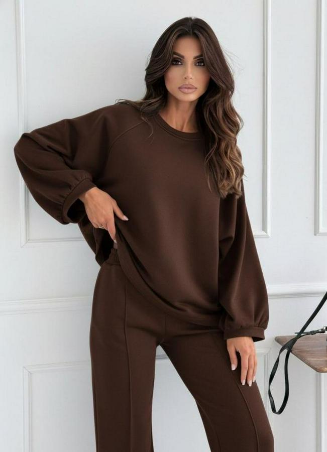 Uzun Kollu Geniş Kesim Modal Bluz Ve Pantolon Ikili Takım