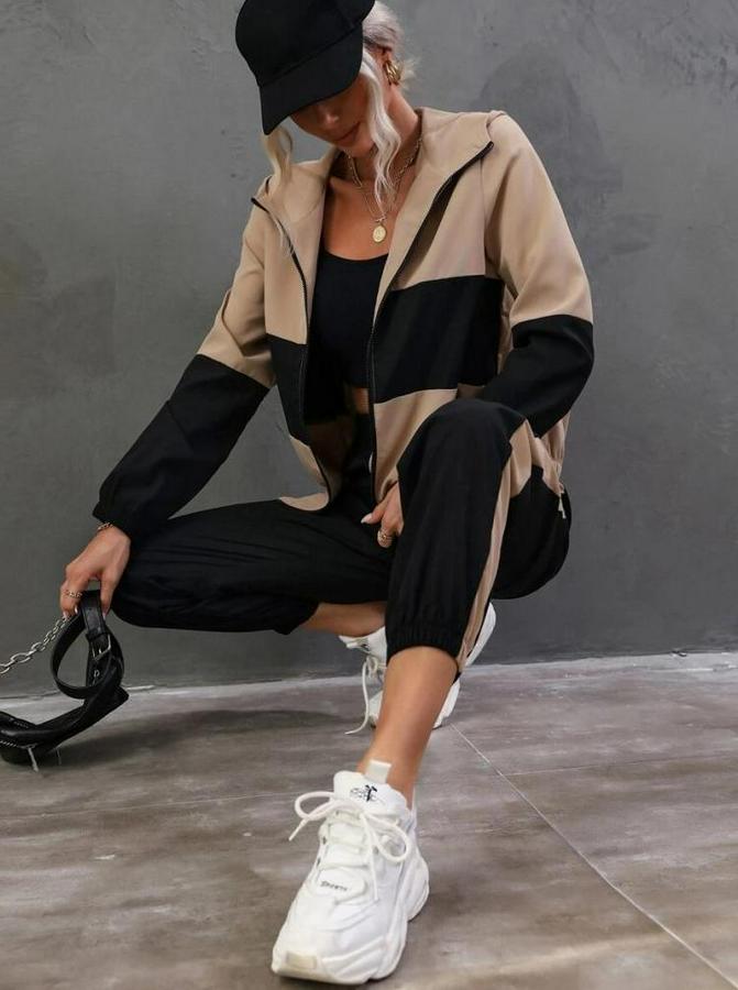 Uzun Kollu Kapşonlu Önden Fermuarlı Viskon Iki Iplik Bluz Ve Pantolon Ikili Takım