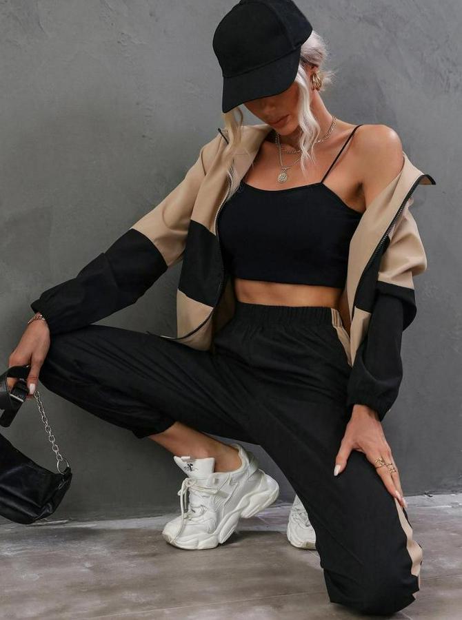 Uzun Kollu Kapşonlu Önden Fermuarlı Viskon Iki Iplik Bluz Ve Pantolon Ikili Takım