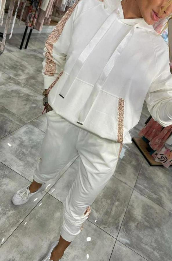 Uzun Kollu Kapşonlu Pulpayet Detay Viskon Iki Iplik Bluz Ve Pantolon Ikili Takım