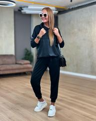Uzun Kollu Kapüşonlu Oversize Sweat Ve Pantolon Ikili Takım