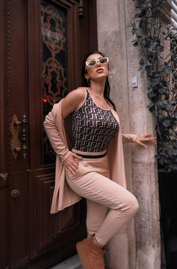 Uzun Kollu Krep Üçlü Takım