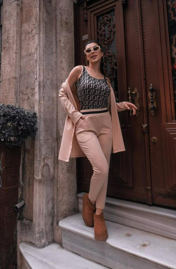 Uzun Kollu Krep Üçlü Takım