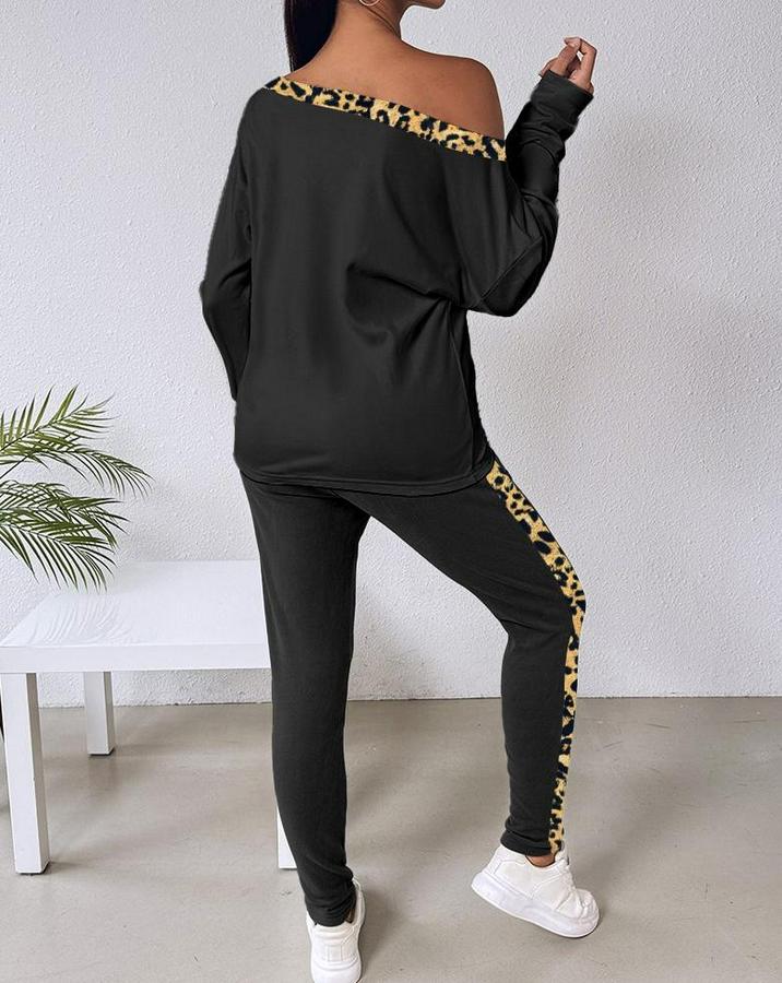 Uzun Kollu Leopar Detay Viskon Iki Iplik Ikili Takım