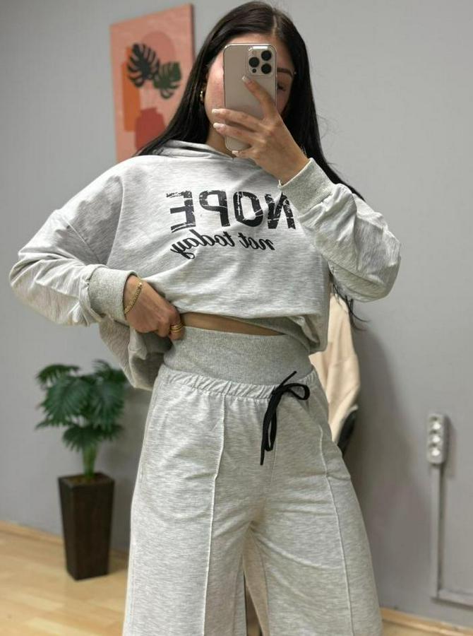 Uzun Kollu Nope Baskılı Beli Ribanalı Ikili Takım