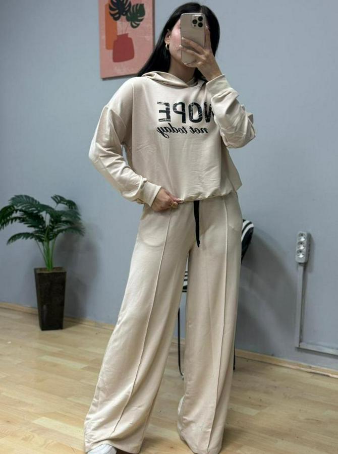 Uzun Kollu Nope Baskılı Beli Ribanalı Ikili Takım