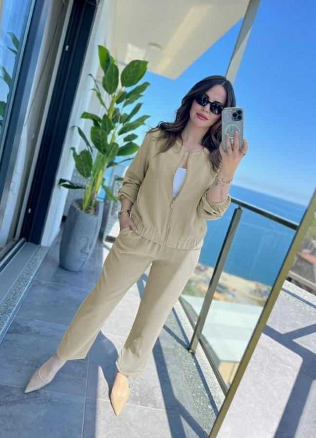 Uzun Kollu Önden Fermuarlı Modal Ceket Ve Pantolon Ikili Takım