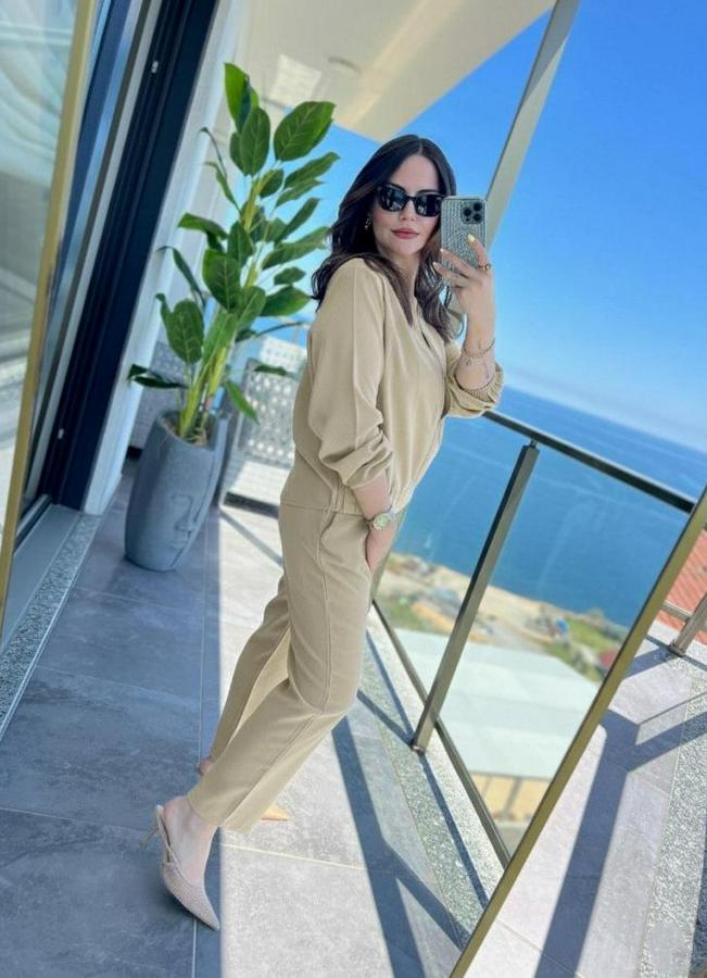 Uzun Kollu Önden Fermuarlı Modal Ceket Ve Pantolon Ikili Takım