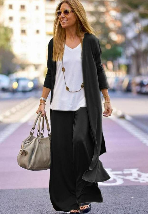 Uzun Kollu Önü Açık Viskon Ceket Ve Pantolon Ikili Takım