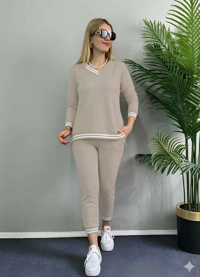 Uzun Kollu Ribana Detay Viskon Iki Iplik Ikili Takım