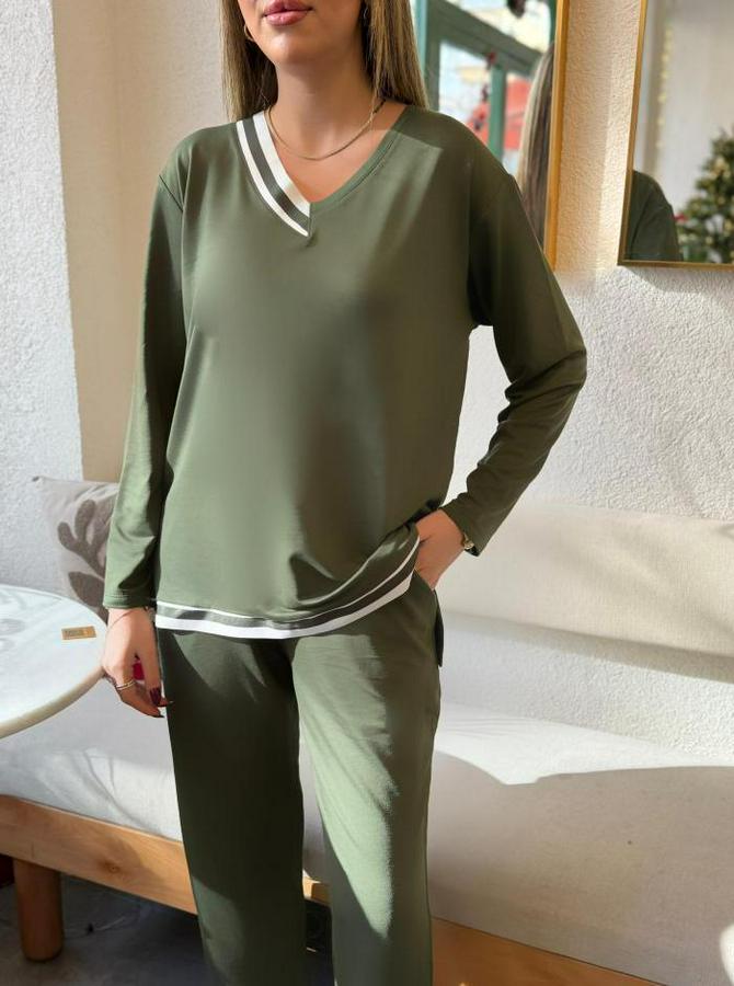 Uzun Kollu Ribana Detay Viskon Iki Iplik Ikili Takım