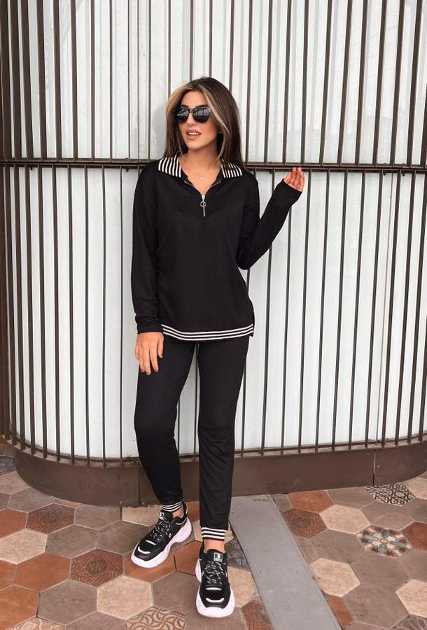 Uzun Kollu Ribana Ve Fermuar Detay Bluz Ve Yüksel Bel Pantolon 2li Takım