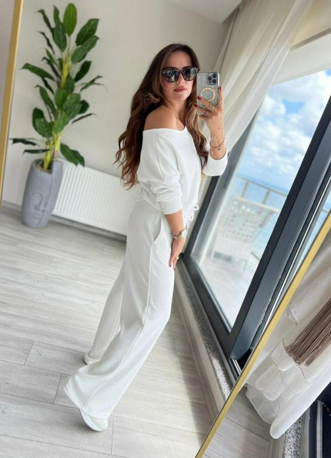 Uzun Kollu Tek Omuzdan Açık Dalgıç Bluz Ve Pantolon Ikili Takım