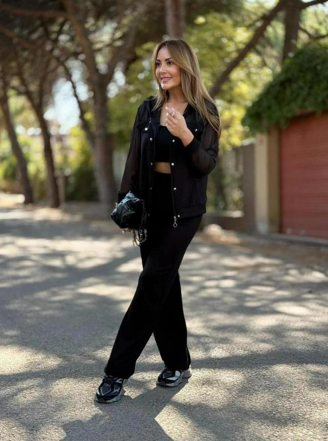 Uzun Kollu Tül Detaylı Önü Düğmeli Viskon Iki Iplik Ceket Ve Pantolon Ikili Takım