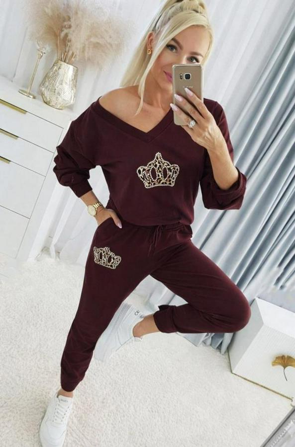 Uzun Kollu V Yakalı Desenli Viskon Iki Iplik Bluz Ve Pantolon Ikili Takım