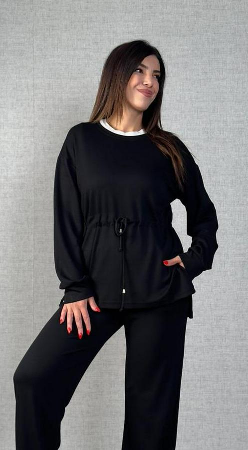 Uzun Kollu Yaka Ve Büzgü Detay Tunik Ve Pantolon Ikili Takım