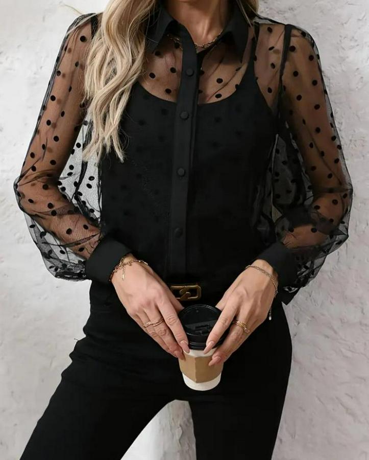 Uzun Kollu Yakalı Şeffaf Tül Detaylı Ve Viskon Atlet Ikili Takım