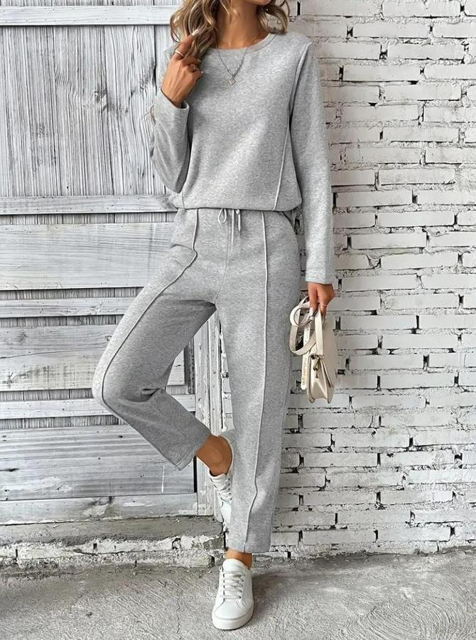 Uzun Kollu Yanları Nervurlu Viskon Iki Iplik Ve Pantolon Ikili Takım